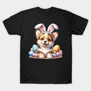 Puppy Corgi Bunny Ears Easter Eggs Happy Easter Day T-Shirt